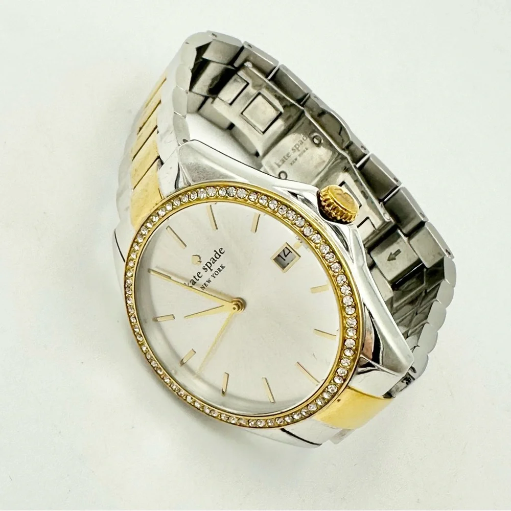 Kate Spade Gold & Silver Tone Analog Watch with Crystal Bezel WORKING